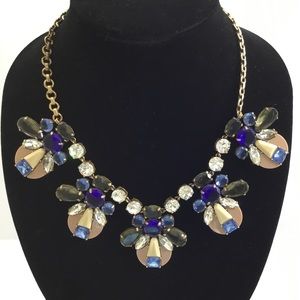 J.Crew Jewelry | J.Crew Rhinestone statement necklace blue and tan stones